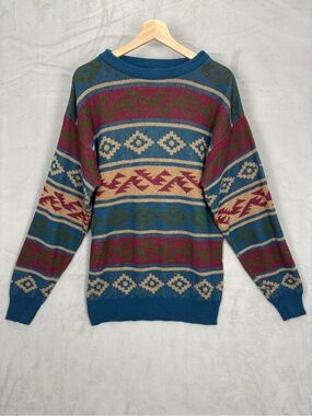 Vintage USA Southwestern Aztec Cotton Sweater Large